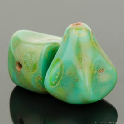 Old Style Drop (12x10mm) - Turquoise Green Opaque with Picasso Finish