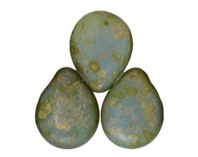 Pear Drops 12x16mm - Milky Light Peridot Copper Picasso