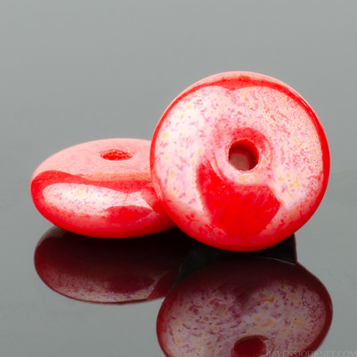 Disc Spacer (6mm) - Coral Red Opaque with White Luster