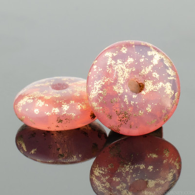 Disc Spacer (6mm) - Pink Opaline with Antique Gold Finish