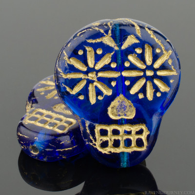 Sugar Skull - Deep Blue Transparent with Gold Wash