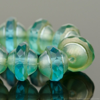 Saturn Shaped Faceted Bead - Aqua Blue Transparent with White Bronze Matte Finish