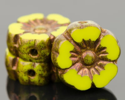 Hibiscus Flower - 10mm Gaspeite Green Opaque with Bronze