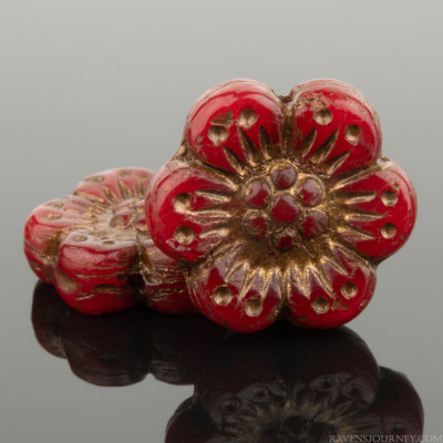 Wild Rose - 14mm Red Opaline with Dark Bronze Wash