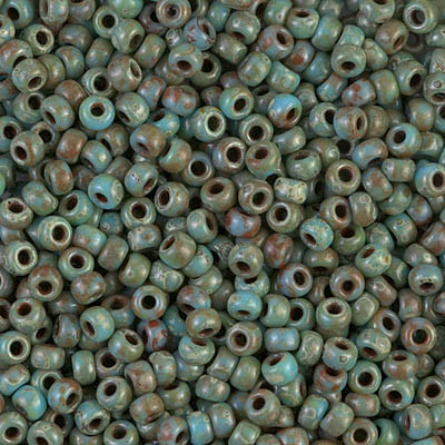 Round Seed Bead by Miyuki - #4514 Turquoise Blue Opaque Luster Picasso