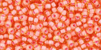 Round Seed Bead by Toho - #925 Light Topaz / Coral Pink Inside Color Lined