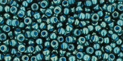 Round Seed Bead by Toho - #374 Emerald Green / Denim Blue Transparent Luster Inside Color Lined