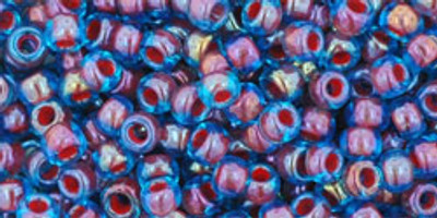 Round Seed Bead by Toho - #381 Aqua / Oxblood Inside Color Lined