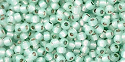 Round Seed Bead by Toho - #PF2116 PermaFinish - Milky Light Aqua Transparent Silver-Lined