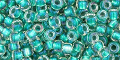 Round Seed Bead by Toho - #264 Clear / Teal Inside Color Lined Rainbow