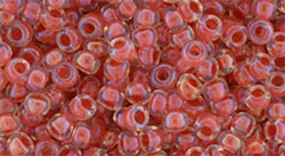 Round Seed Bead by Toho - #0185 Clear / Poppy Inside Color Lined Luster