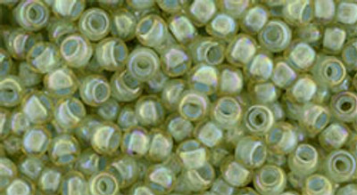 Round Seed Bead by Toho - #1848 Clear / Blue Mint Inside Color Lined Rainbow