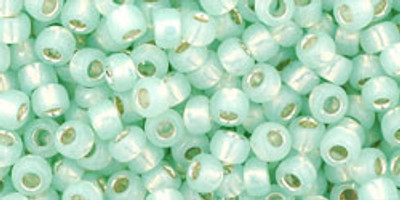 Round Seed Bead by Toho - #2118 Milky Light Peridot Transparent Silver-Lined