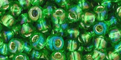 Round Seed Bead by Toho - #2027 Peridot Transparent Silver-Lined Rainbow *Discontinued*