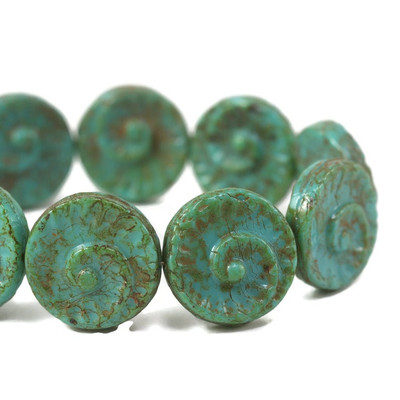 Fossil Bead (18mm) - Turquoise Opaque with Picasso Finish