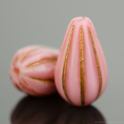 Melon Drop (13x8mm) - Pink Silk with Dark Bronze Wash