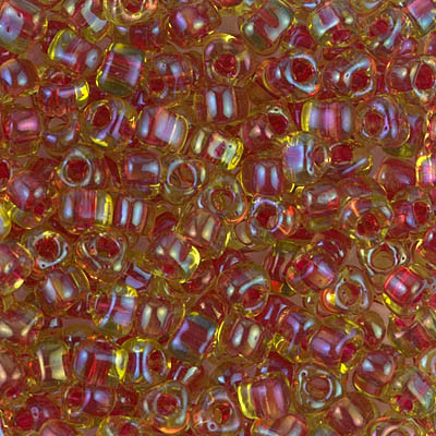 5/0 Triangle Bead - #1820 Peridot / Red Inside Color Lined