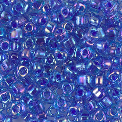 5/0 Triangle Bead - #1829 Aqua / Violet Inside Color Lined Rainbow Sparkle