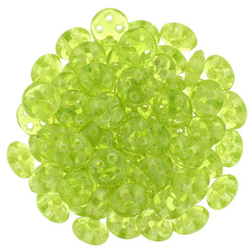 CzechMates 4-Hole QuadraLentil - #5023 Olivine Transparent