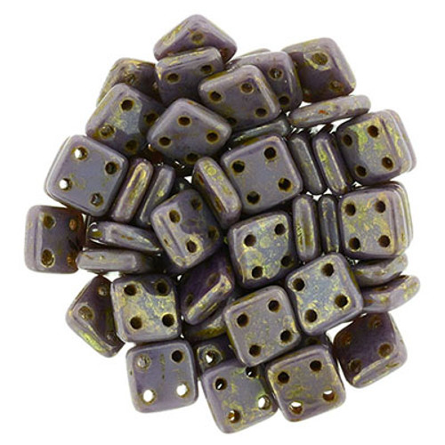 CzechMates 4-Hole QuadraTile - #BT2303 Purple Opaque Bronze Picasso