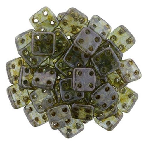 CzechMates 4-Hole QuadraTile - #65431 Green Transparent Luster