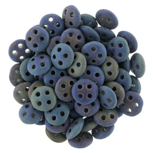 CzechMates 4-Hole QuadraLentil - #21135 Blue Rainbow Matte