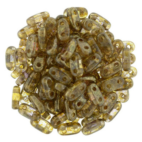 CzechMates 2-Hole Bar - #15695 Gold Smokey Topaz Transparent Luster