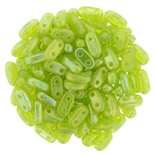 CzechMates 2-Hole Bar - #LR51010 Milky Dark Peridot Luster Rainbow