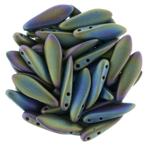 CzechMates 2-Hole Dagger - #21155 Green Rainbow Matte