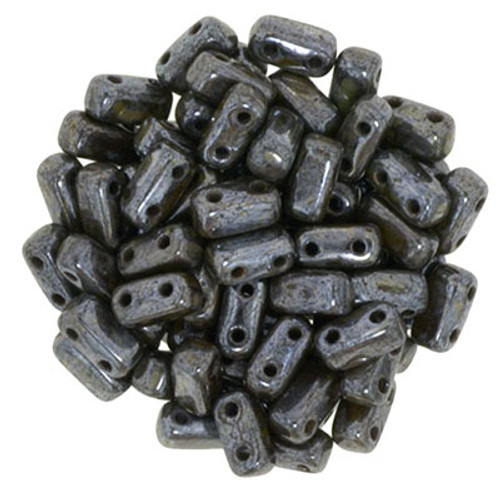 CzechMates 2-Hole Brick - #TL13720 Chocolate Brown Luster Picasso