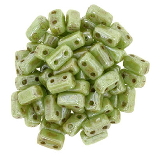 CzechMates 2-Hole Brick - #TL53200 Honeydew Luster Picasso