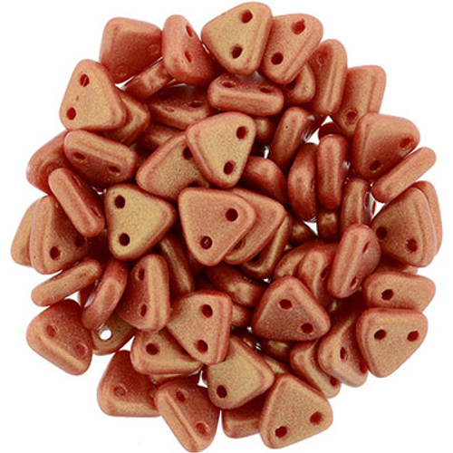 CzechMates 2-Hole Triangle - #MSG9320 Sueded Gold Red Opaque