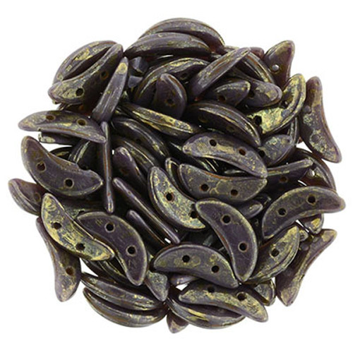 CzechMates 2-Hole Crescent - #BT2303 Purple Opaque Bronze Picasso