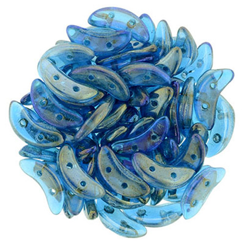 CzechMates 2-Hole Crescent - #LR6008 Capri Blue Luster Rainbow