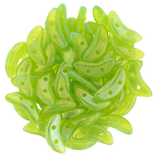 CzechMates 2-Hole Crescent - #LR51010 Milky Dark Peridot Luster Rainbow