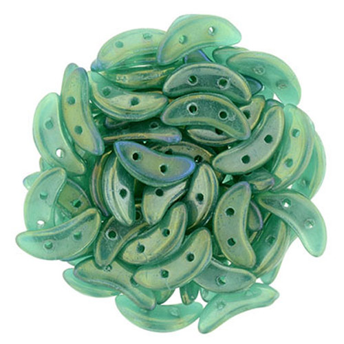 CzechMates 2-Hole Crescent - #LR52060 Atlantis Green Luster Rainbow CzechMates 2-Hole Crescent - #LR52060 Atlantis Green Luster Rainbow