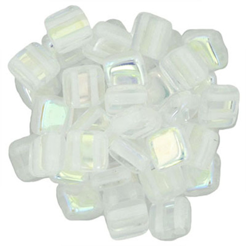 CzechMates 2-Hole Square Tile - #X0003 Clear Rainbow