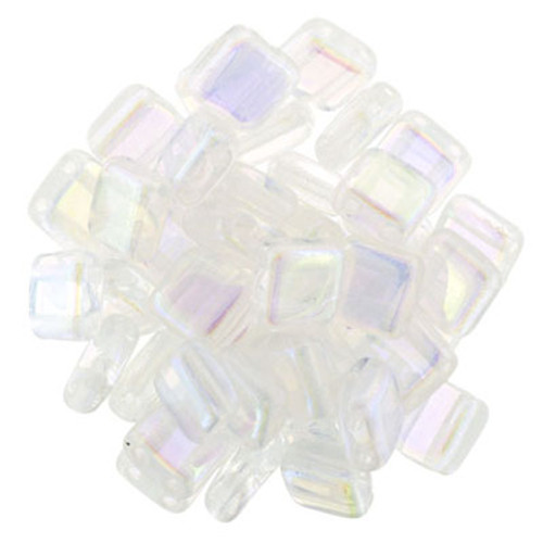 CzechMates 2-Hole Square Tile - #XX0003 Clear Double Sided Rainbow