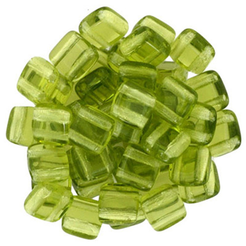 CzechMates 2-Hole Square Tile - #5023 Olivine Transparent