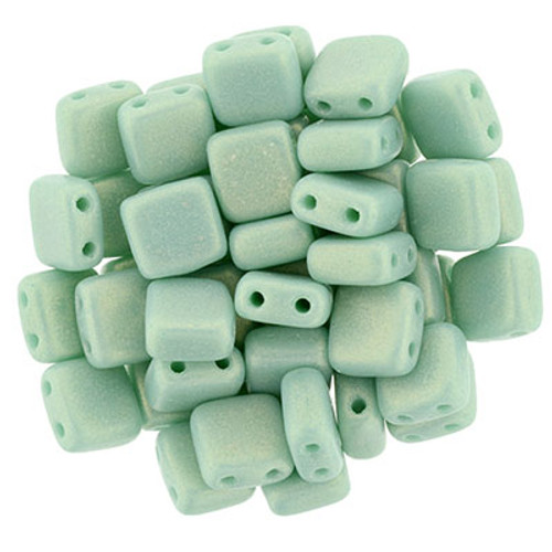 CzechMates 2-Hole Square Tile - #MSG6313 Sueded Gold Turquoise