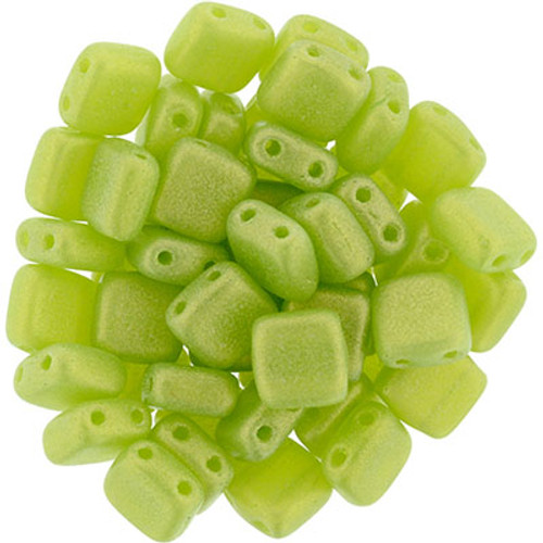 CzechMates 2-Hole Square Tile - #MSG51010 Sueded Gold Milky Dark Peridot
