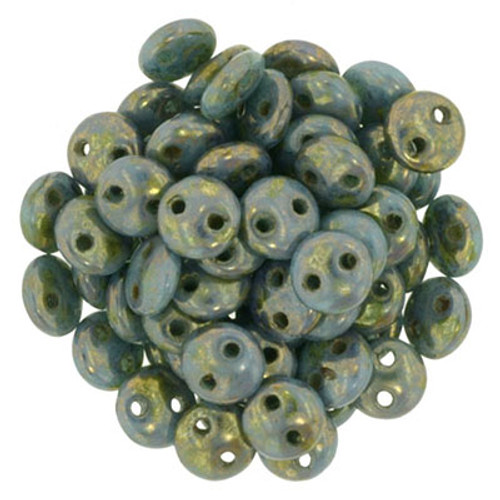 CzechMates 2-Hole Lentil - #BT6313 Turquoise Bronze Picasso