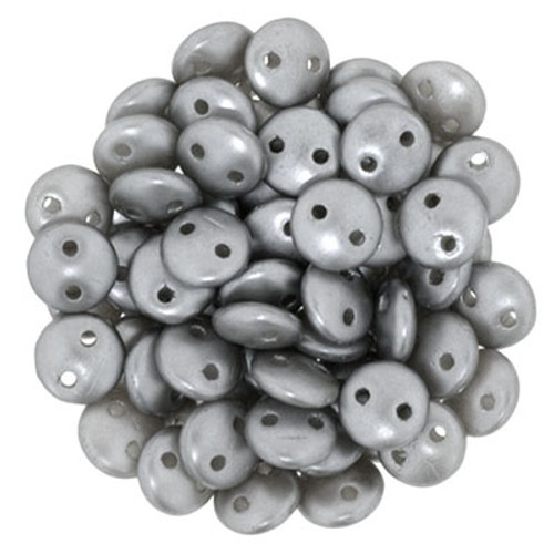 CzechMates 2-Hole Lentil - #25028 Pearl Coat Silver