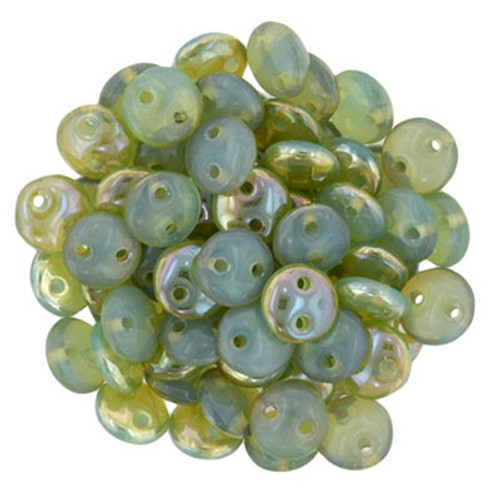 CzechMates 2-Hole Lentil - #Z61100 Milky Peridot Celsian