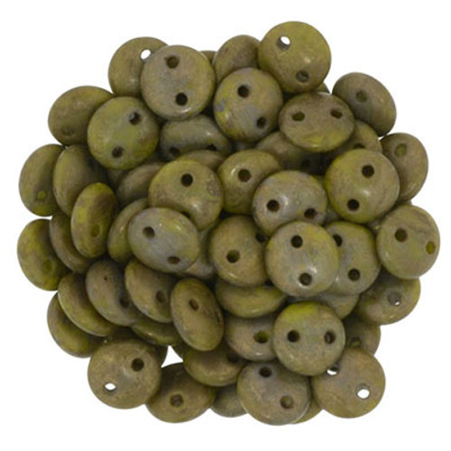 CzechMates 2-Hole Lentil - #CT84020 Chartreuse Copper Picasso