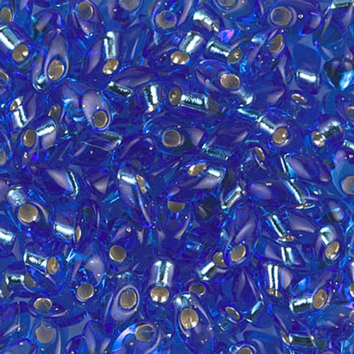 Long Magatamas - #19 Sapphire Transparent Silver Lined