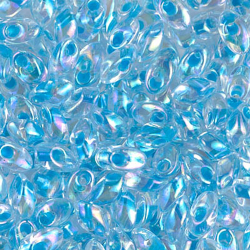 Long Magatamas - #2149 Aqua Inside Color Lined Rainbow