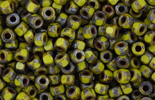 Matubo 6/0 3-Cut - Green Opaque Luster Picasso