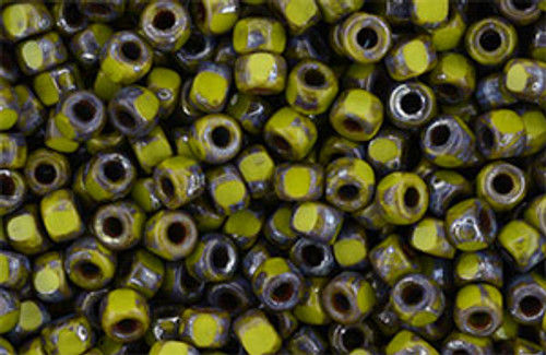 Matubo 6/0 3-Cut - Olivine Opaque Silver Picasso