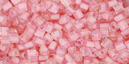 11/0 Triangle Bead - #0191 Clear / Soft Pink Inside Color Lined Rainbow
